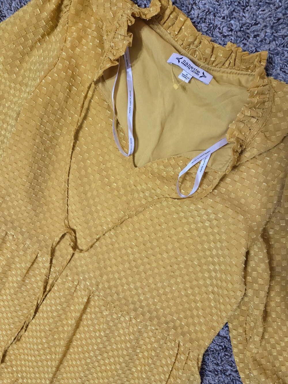 Nanette Lepore Yellow Textured Midi Dress with Ruffle Neck